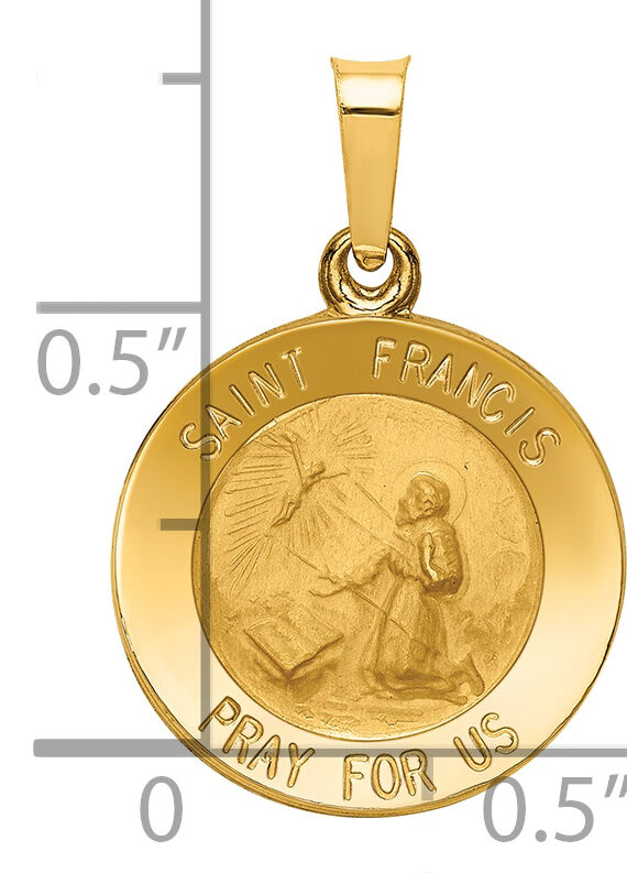 14k Polished and Satin St Francis Medal Hollow Pendant-XR1321