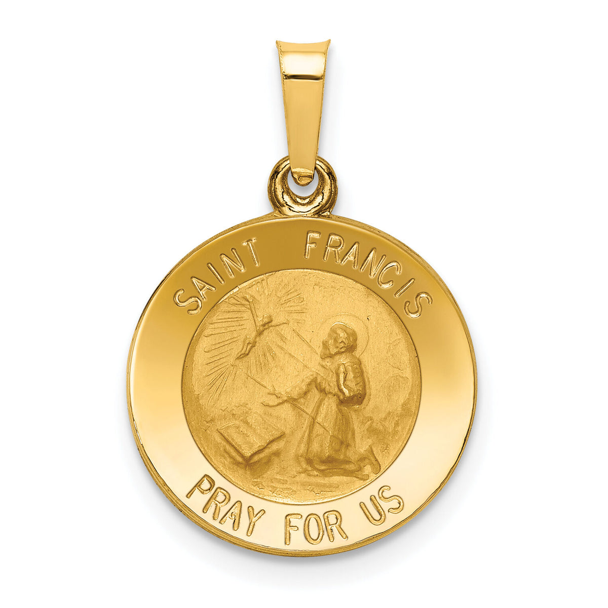 14k Polished and Satin St Francis Medal Hollow Pendant-XR1321