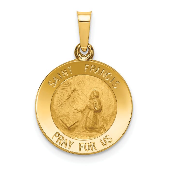 14k Polished and Satin St Francis Medal Hollow Pendant-XR1321