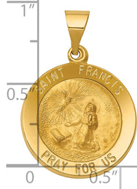 14k Polished and Satin St Francis Medal Hollow Pendant-XR1322