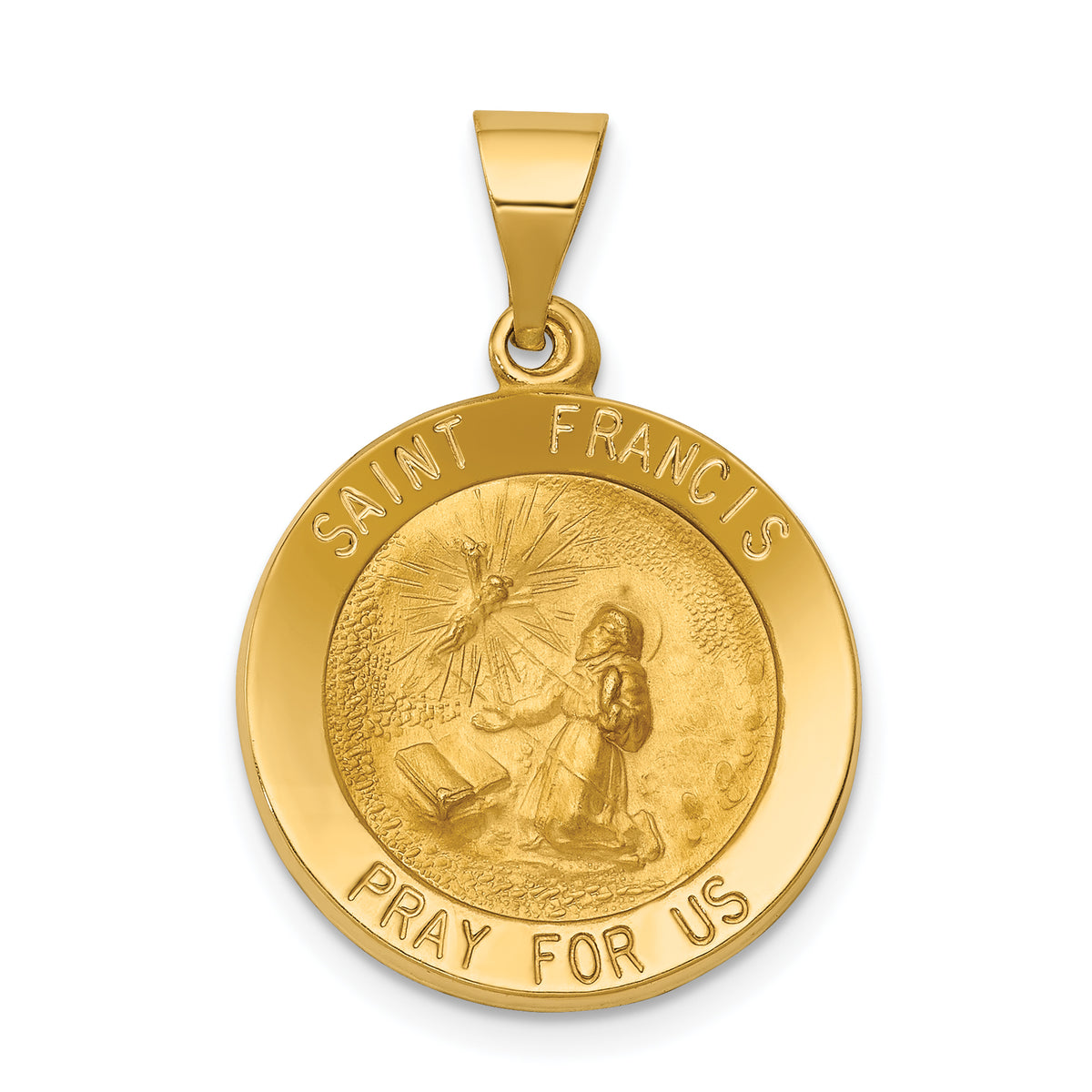14k Polished and Satin St Francis Medal Hollow Pendant-XR1322