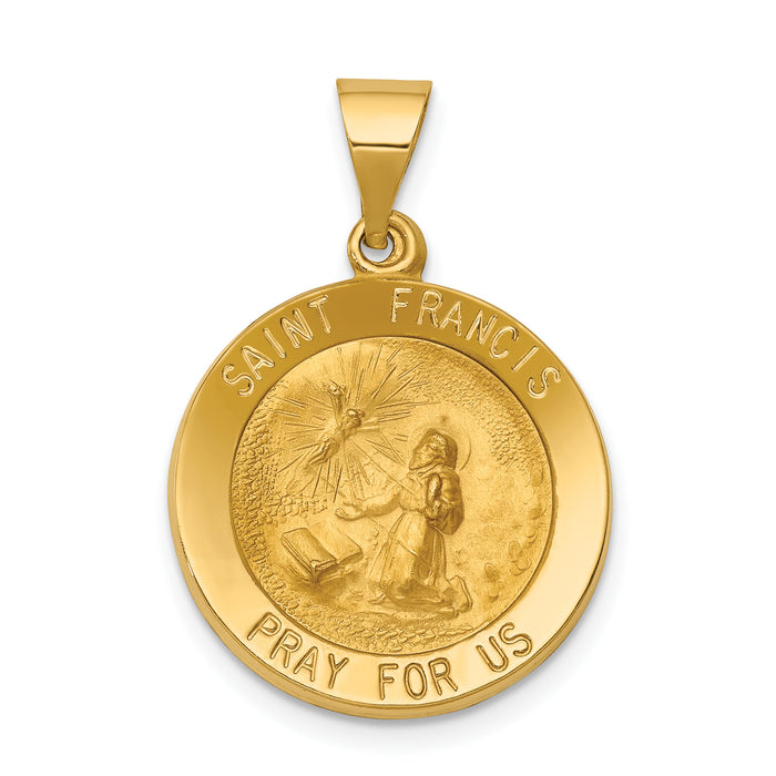 14k Polished and Satin St Francis Medal Hollow Pendant-XR1322