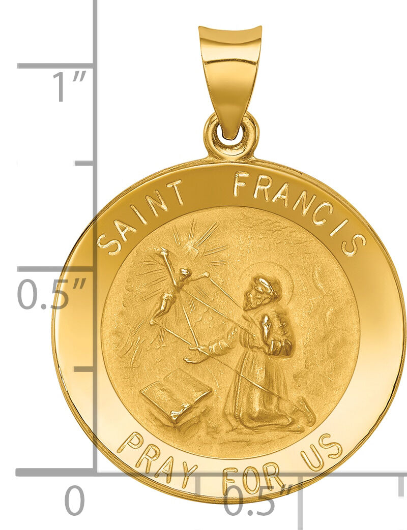 14k Polished and Satin St Francis Medal Hollow Pendant-XR1323