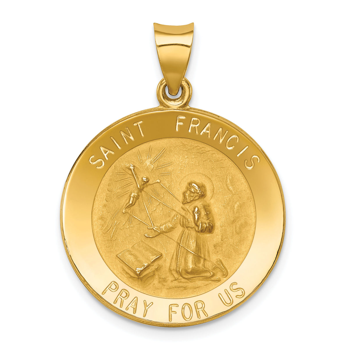 14k Polished and Satin St Francis Medal Hollow Pendant-XR1323