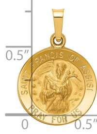 14k Polished and Satin St Francis of Assisi Medal Hollow Pendant-XR1324