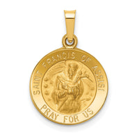 14k Polished and Satin St Francis of Assisi Medal Hollow Pendant-XR1324