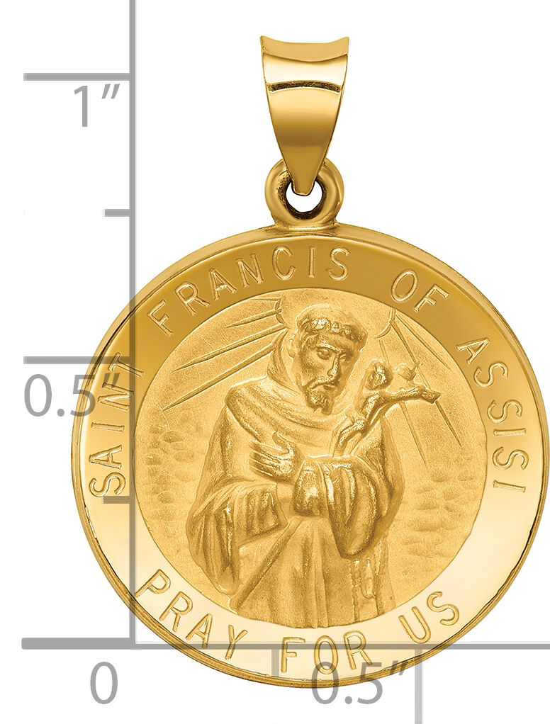 14k Polished and Satin St Francis of Assisi Medal Hollow Pendant-XR1325