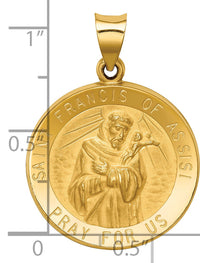 14k Polished and Satin St Francis of Assisi Medal Hollow Pendant-XR1325