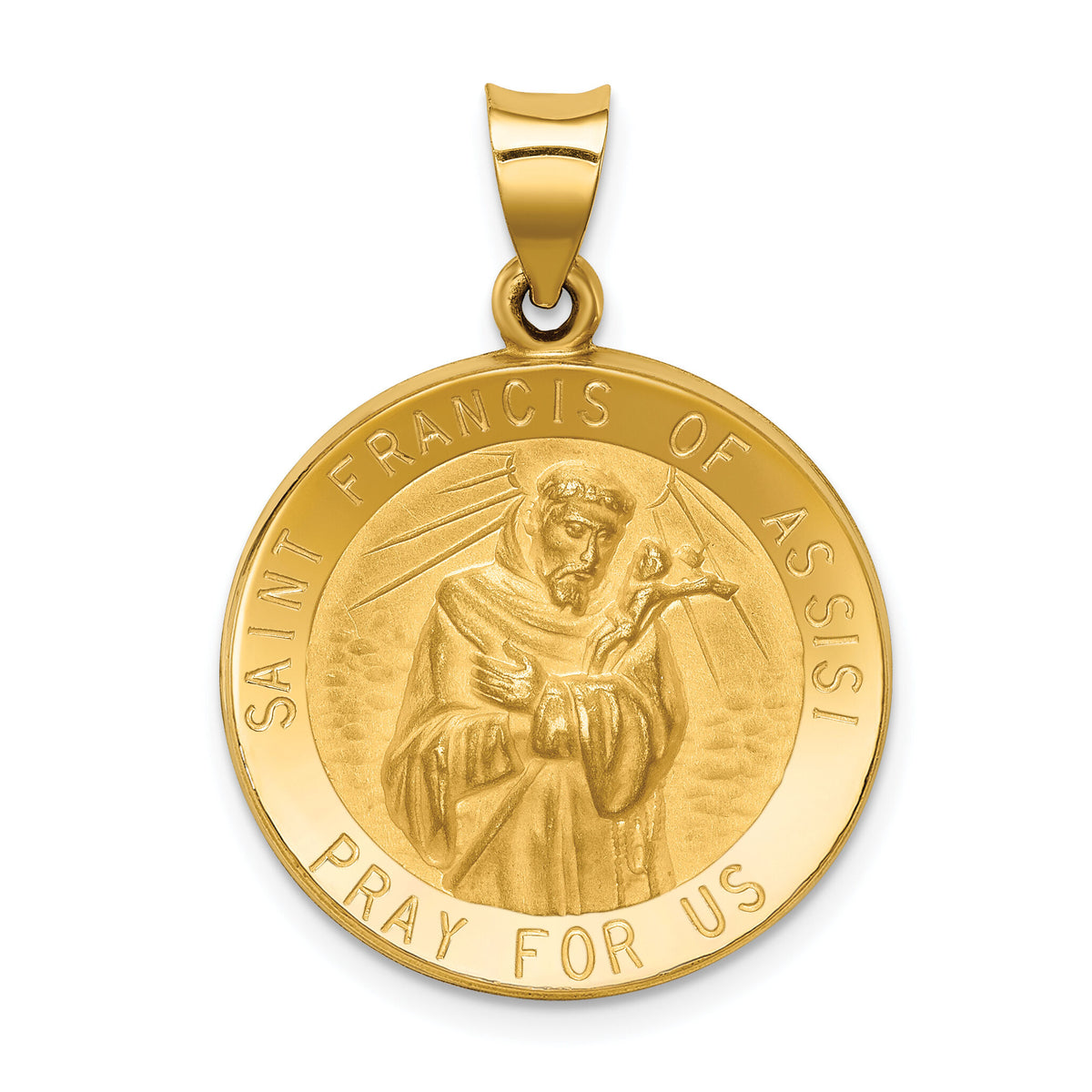 14k Polished and Satin St Francis of Assisi Medal Hollow Pendant-XR1325