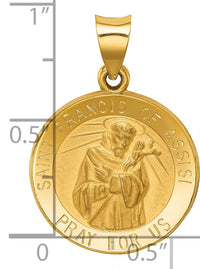 14k Polished and Satin St Francis of Assisi Medal Hollow Pendant-XR1326