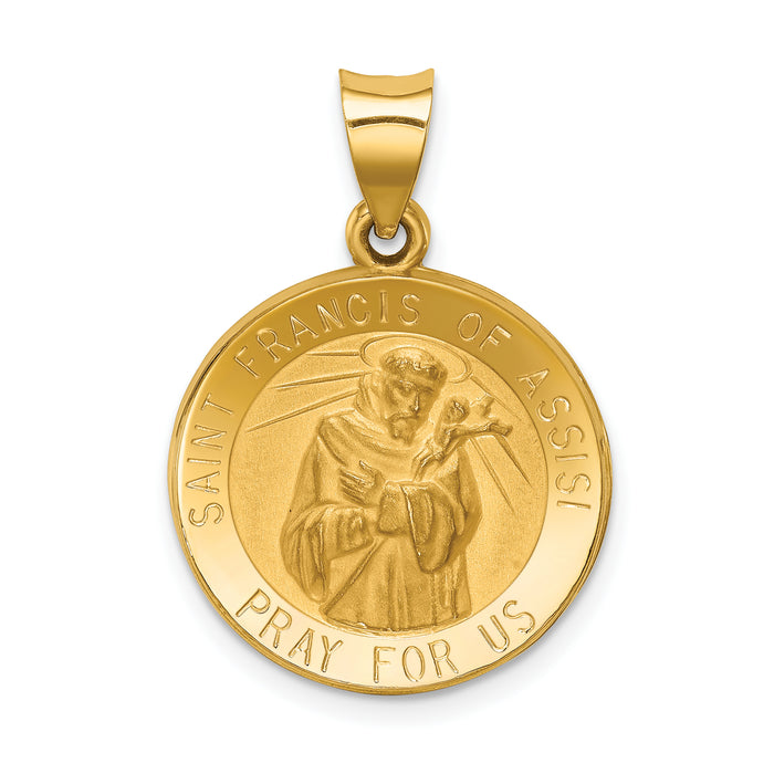 14k Polished and Satin St Francis of Assisi Medal Hollow Pendant-XR1326