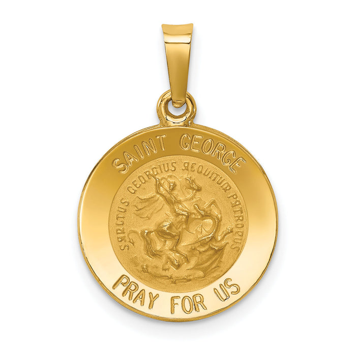 14k Polished and Satin St George Medal Hollow Pendant-XR1328