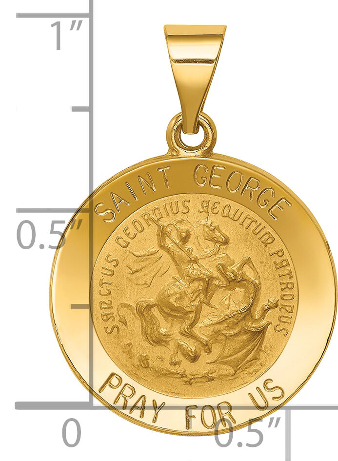 14k Polished and Satin St George Medal Hollow Pendant-XR1329
