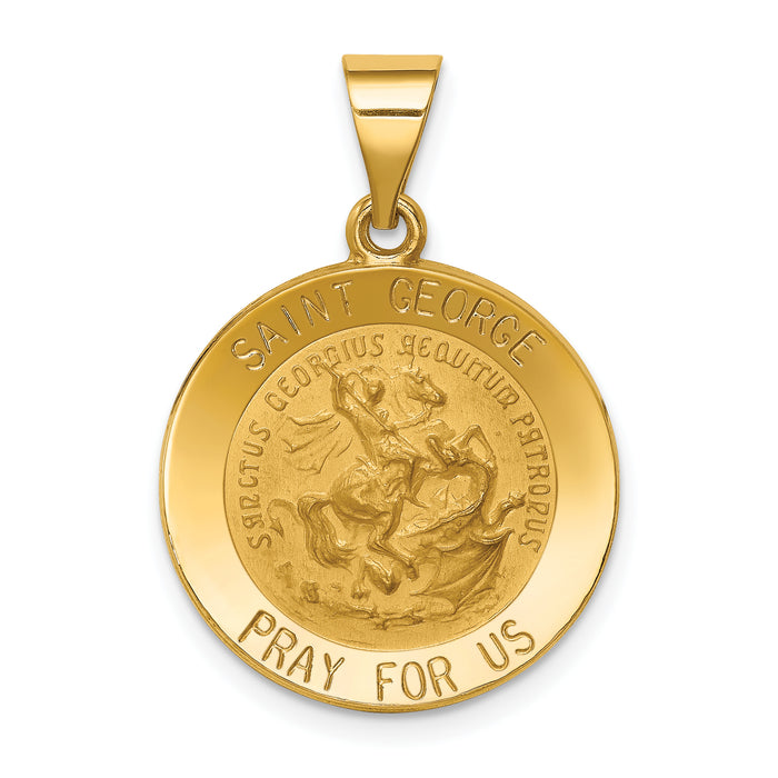 14k Polished and Satin St George Medal Hollow Pendant-XR1329