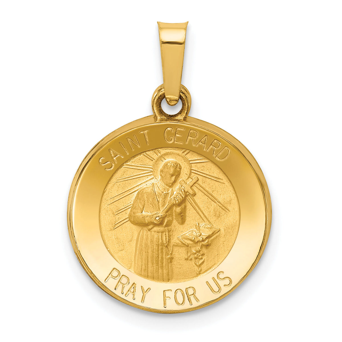 14k Polished and Satin St Gerard Medal Hollow Pendant-XR1330