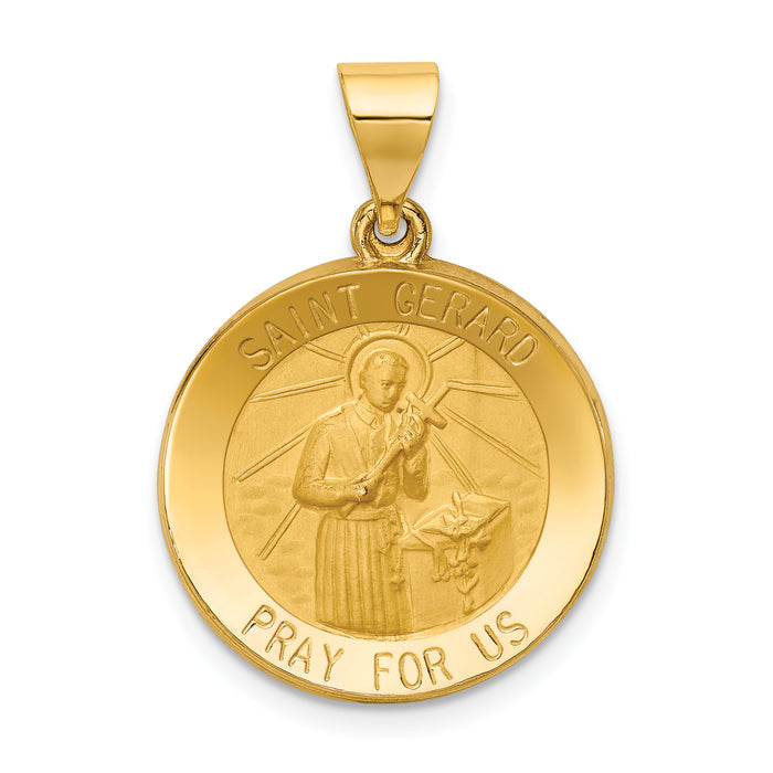 14k Polished and Satin St Gerard Medal Hollow Pendant-XR1331