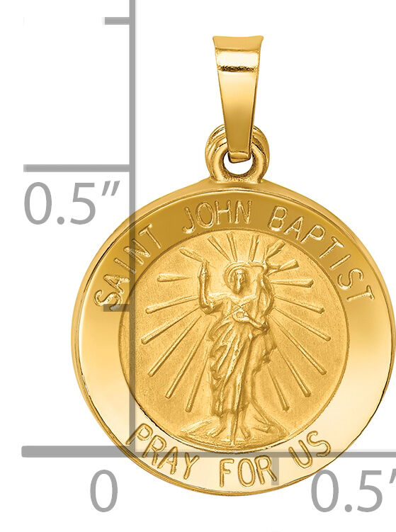 14k Polished and Satin St John Baptist Medal Hollow Pendant-XR1334