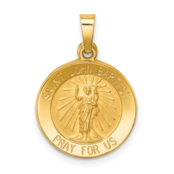 14k Polished and Satin St John Baptist Medal Hollow Pendant-XR1334