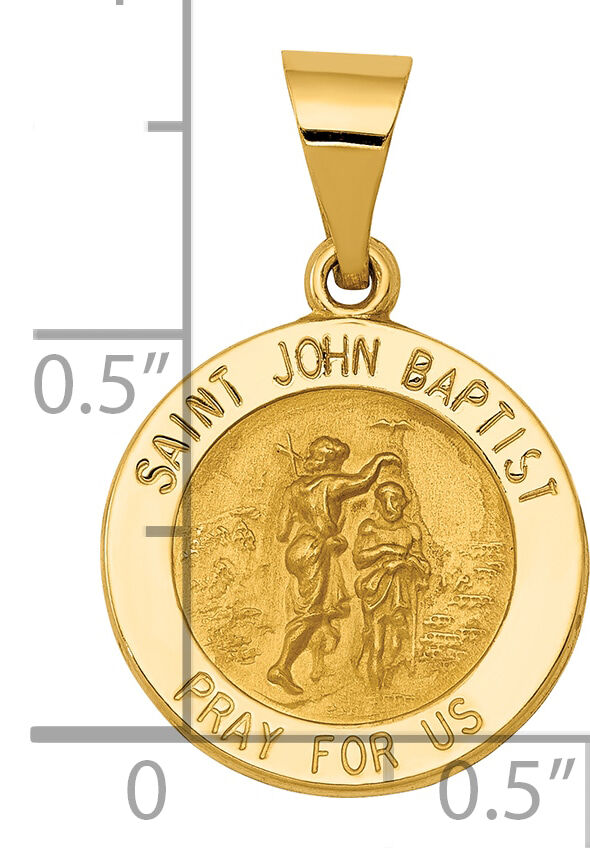 14k Polished and Satin St John Baptist Medal Hollow Pendant-XR1335