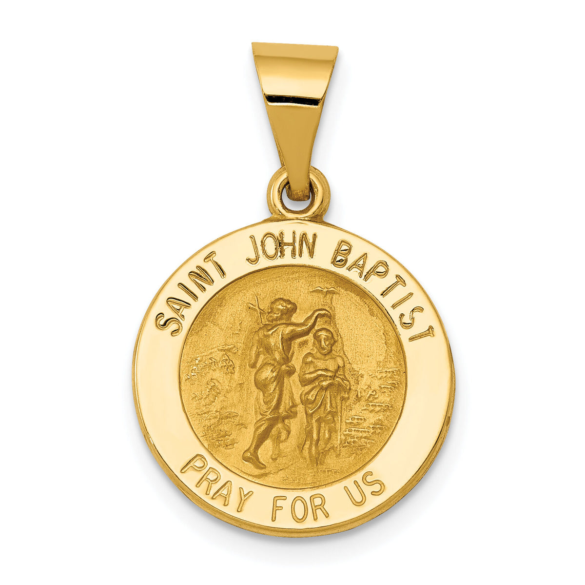 14k Polished and Satin St John Baptist Medal Hollow Pendant-XR1335