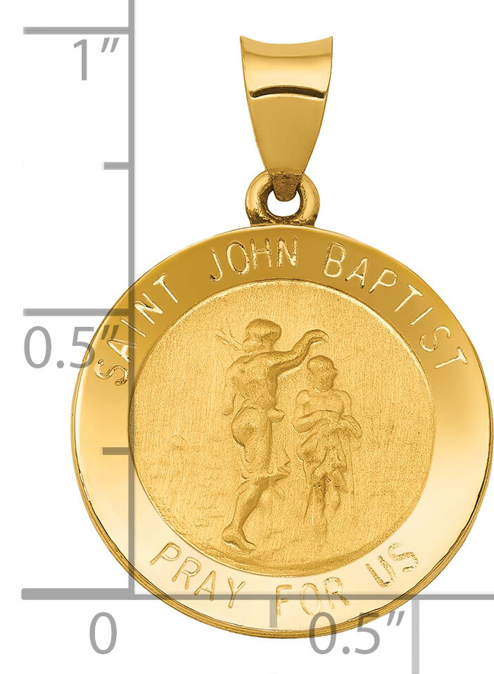 14k Polished and Satin St John Baptist Medal Hollow Pendant-XR1336