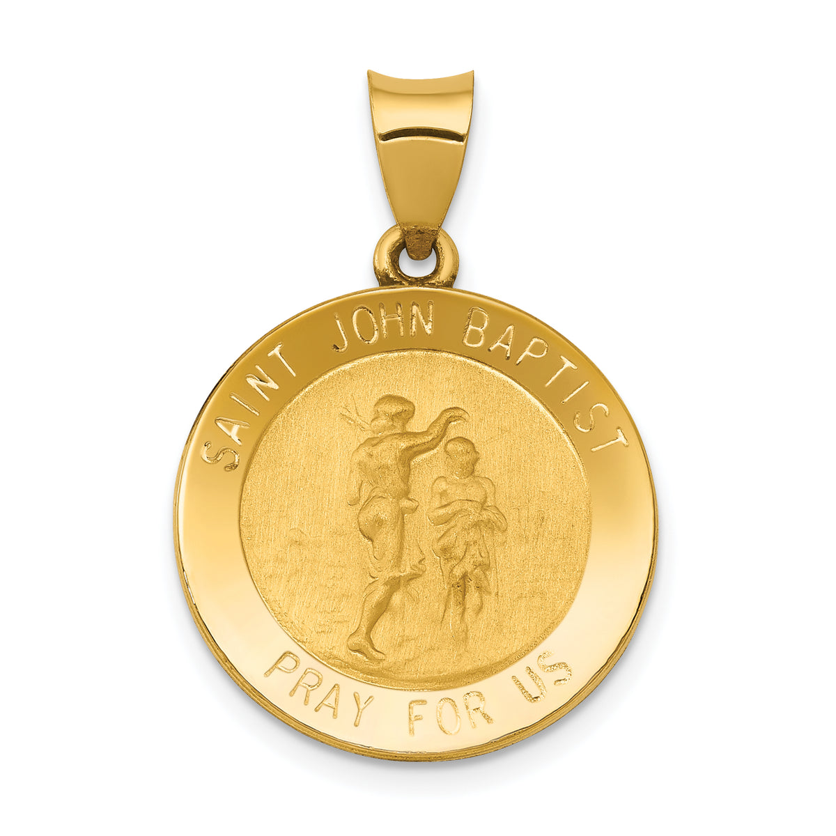 14k Polished and Satin St John Baptist Medal Hollow Pendant-XR1336