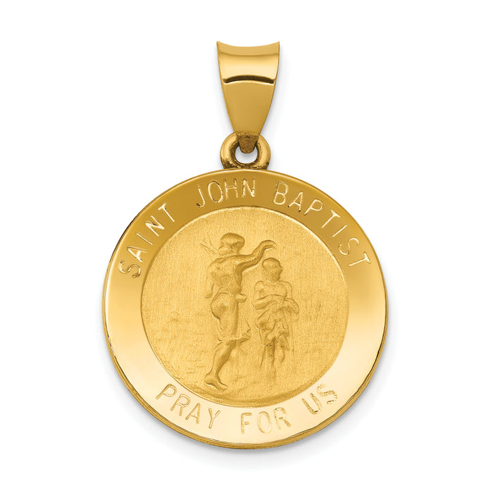 14k Polished and Satin St John Baptist Medal Hollow Pendant-XR1336
