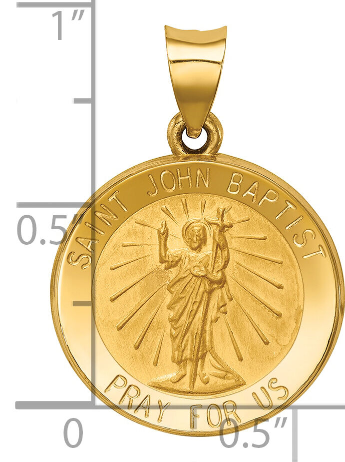 14k Polished and Satin St John Baptist Medal Hollow Pendant-XR1337