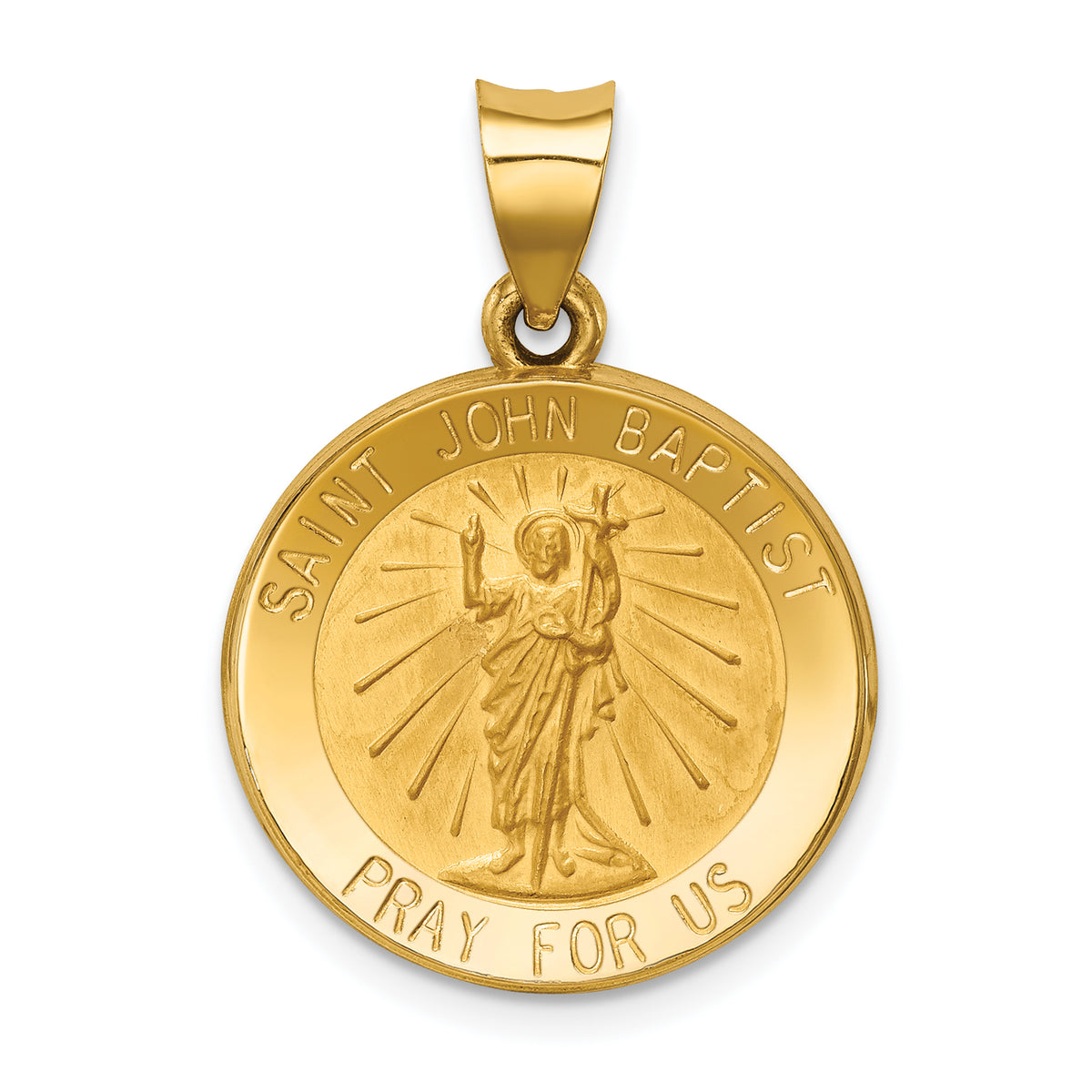 14k Polished and Satin St John Baptist Medal Hollow Pendant-XR1337