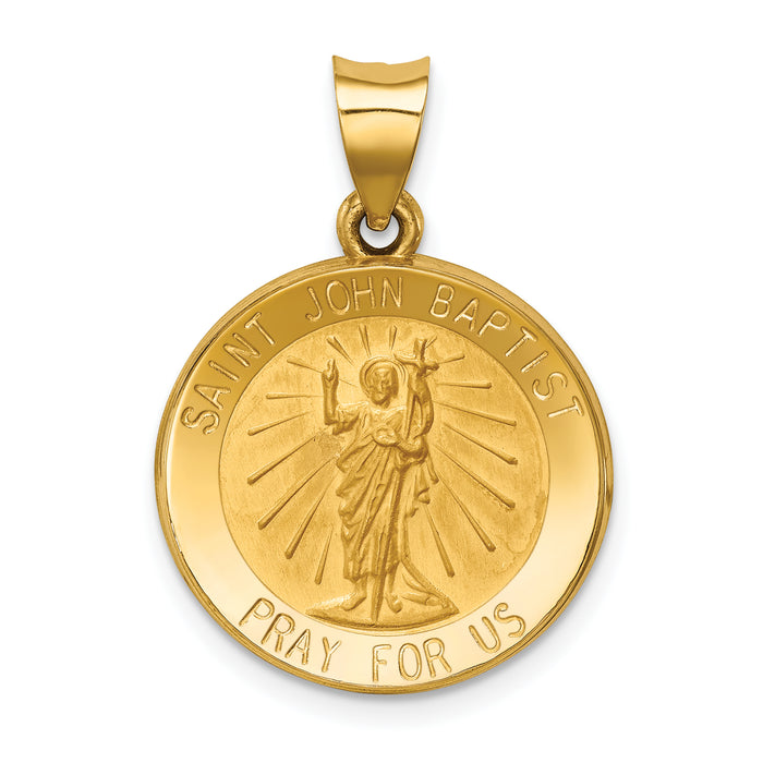 14k Polished and Satin St John Baptist Medal Hollow Pendant-XR1337