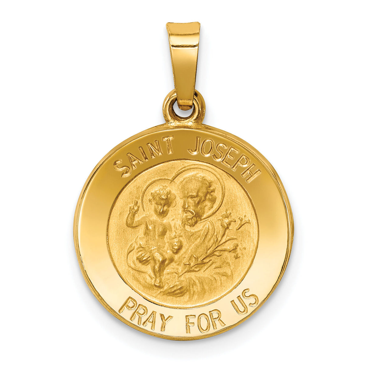 14k Polished and Satin St Joseph Medal Hollow Pendant-XR1338