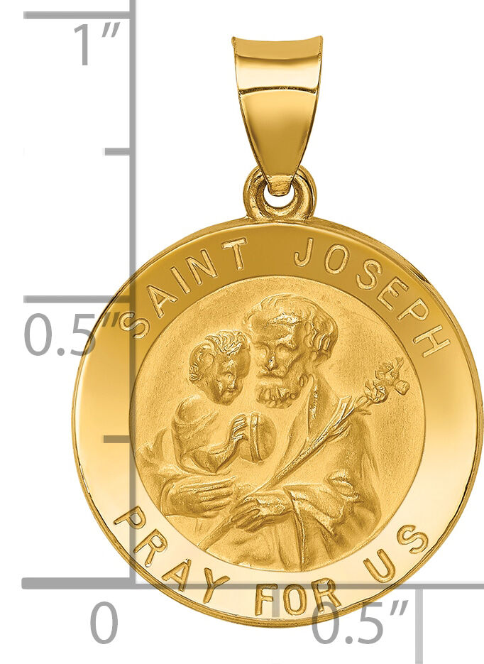 14k Polished and Satin St Joseph Medal Hollow Pendant-XR1339