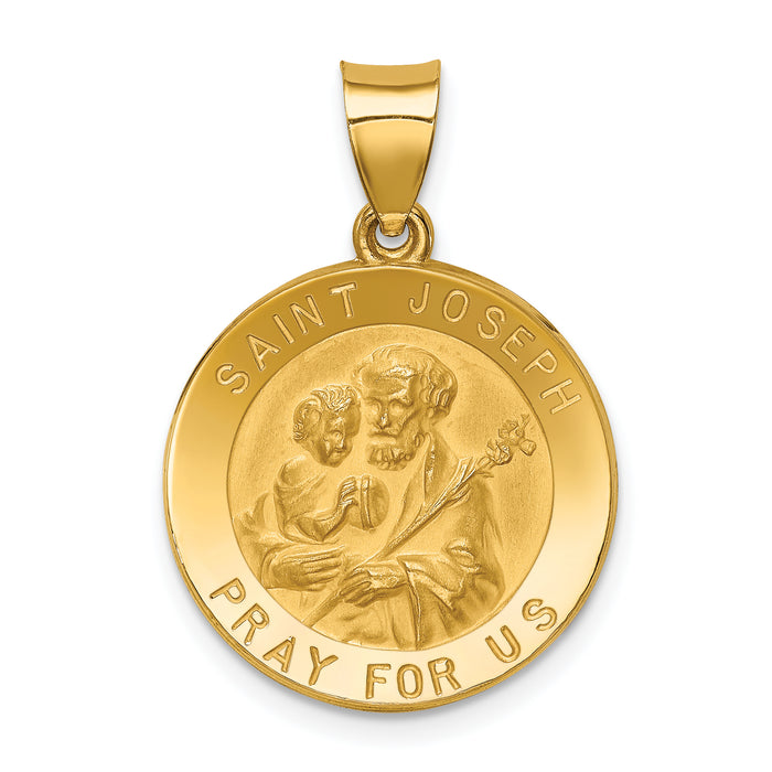 14k Polished and Satin St Joseph Medal Hollow Pendant-XR1339