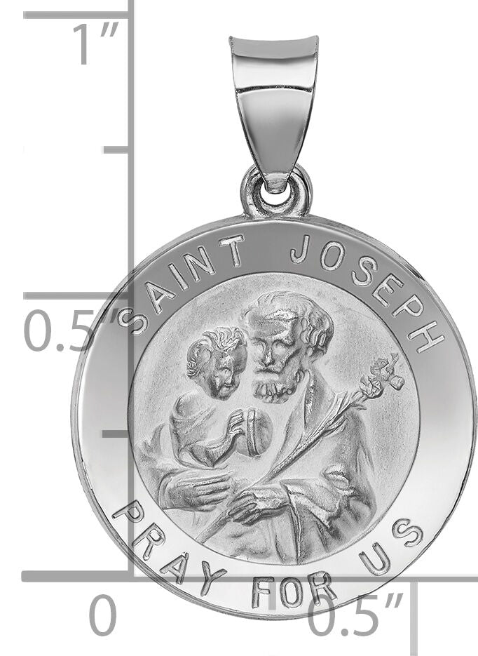 14k White Gold Polished and Satin St Joseph Medal Hollow Pendant-XR1340