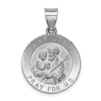 14k White Gold Polished and Satin St Joseph Medal Hollow Pendant-XR1340