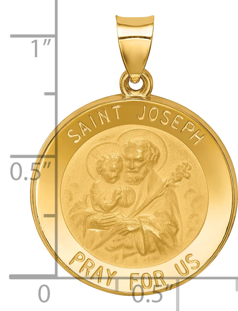 14k Polished and Satin St Joseph Medal Hollow Pendant-XR1341