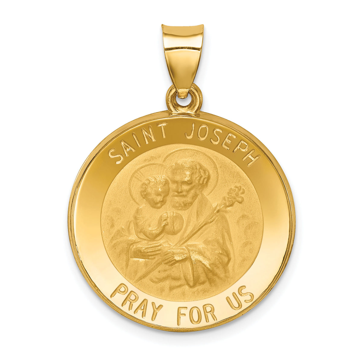 14k Polished and Satin St Joseph Medal Hollow Pendant-XR1341