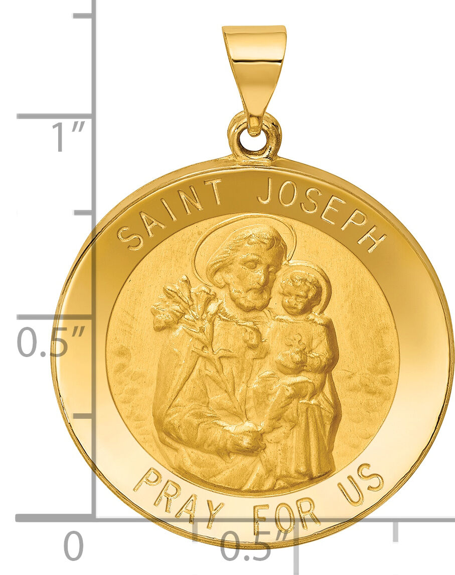 14k Polished and Satin St Joseph Medal Hollow Pendant-XR1342
