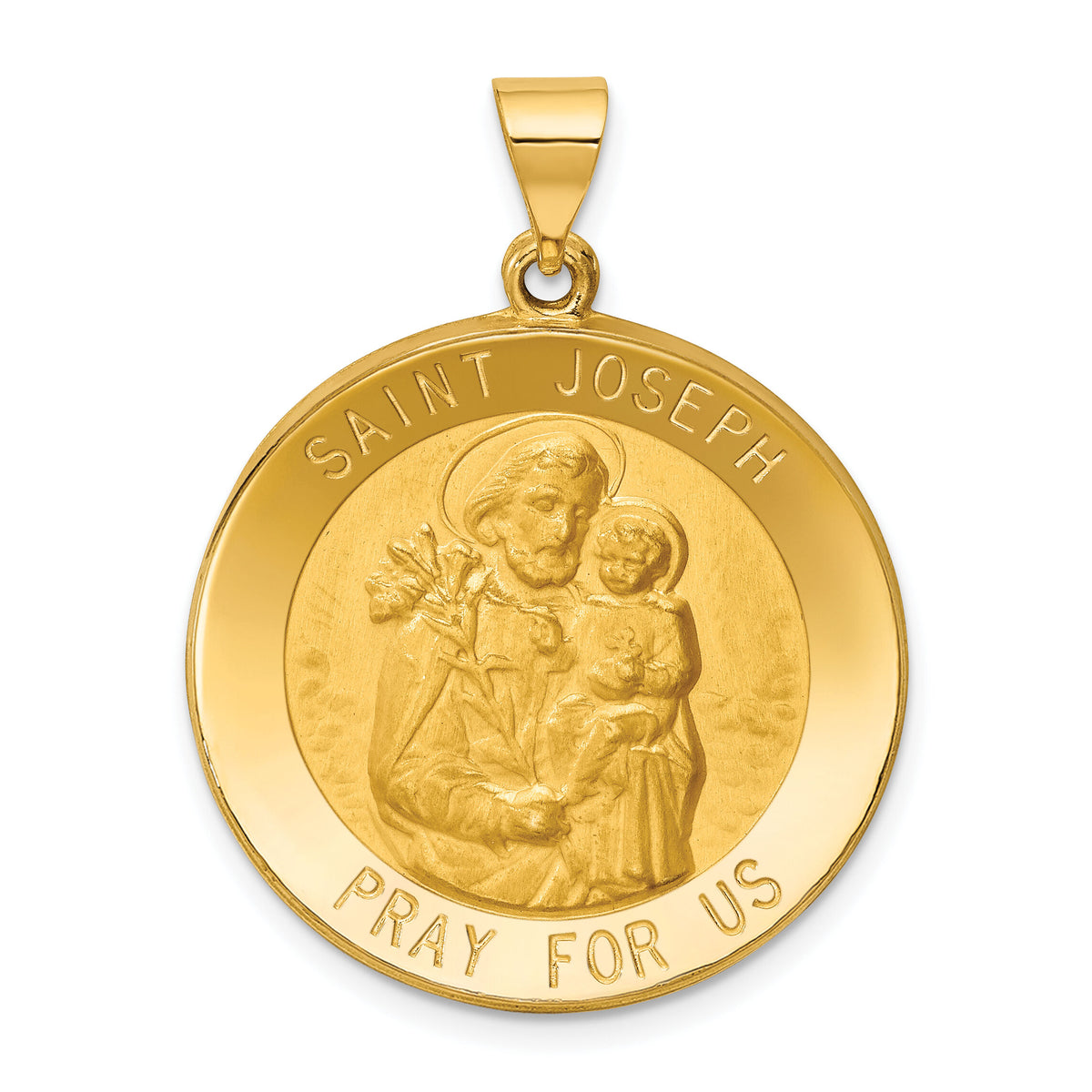 14k Polished and Satin St Joseph Medal Hollow Pendant-XR1342