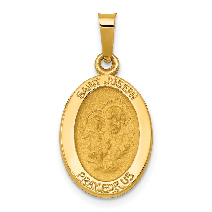 14k Polished and Satin St Joseph Medal Hollow Pendant-XR1343