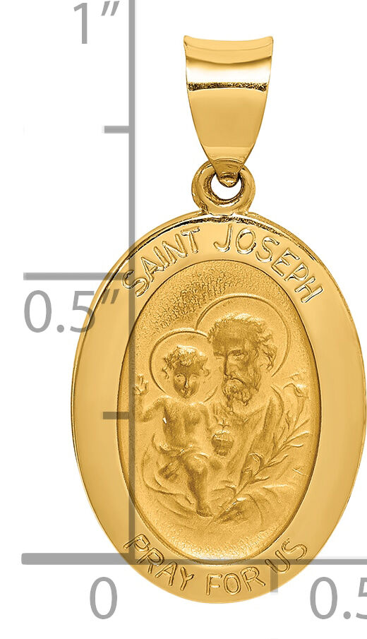 14k Polished and Satin St Joseph Medal Hollow Pendant-XR1344