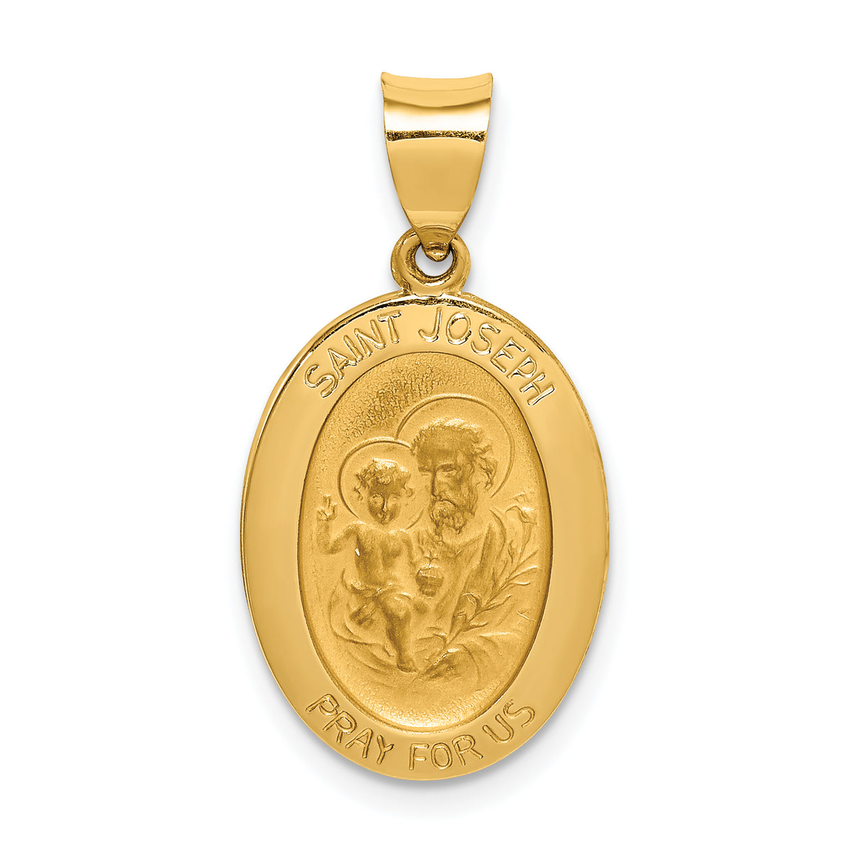14k Polished and Satin St Joseph Medal Hollow Pendant-XR1344