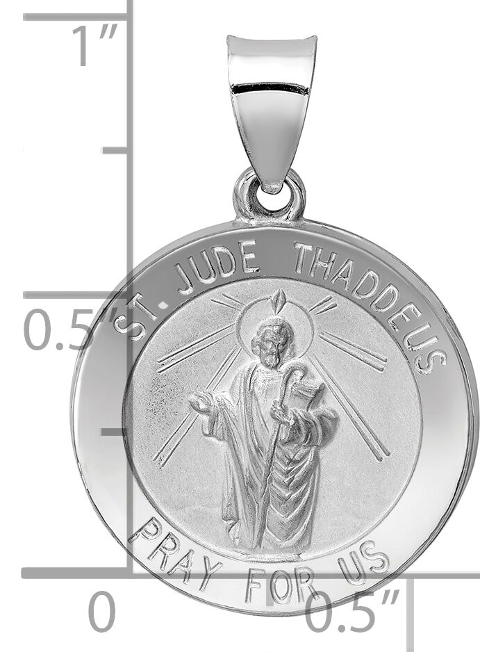 14K White Gold Polish/Satin St Jude Thaddeus Medal Hollow Pendant-XR1347