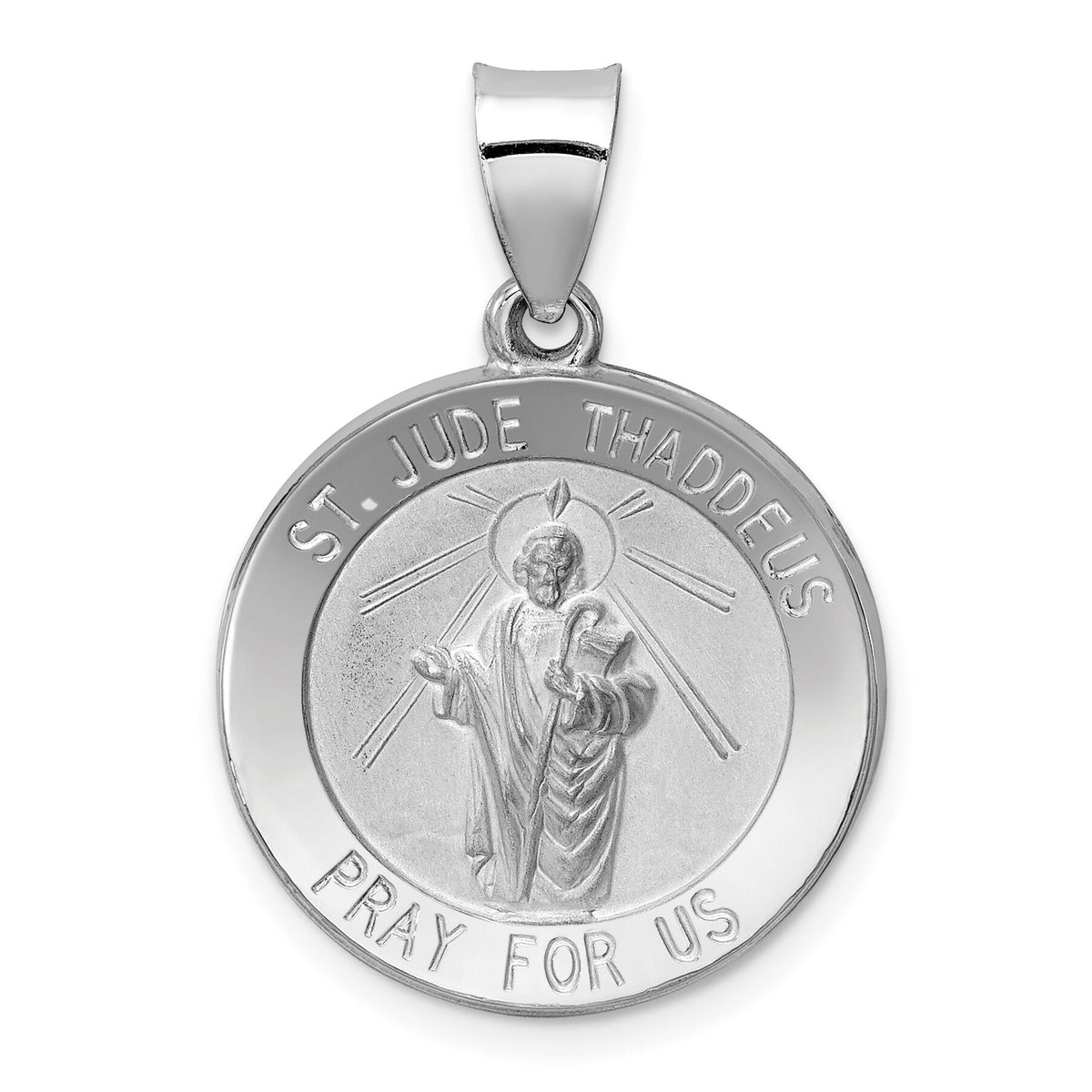 14K White Gold Polish/Satin St Jude Thaddeus Medal Hollow Pendant-XR1347