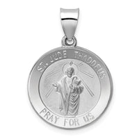 14K White Gold Polish/Satin St Jude Thaddeus Medal Hollow Pendant-XR1347