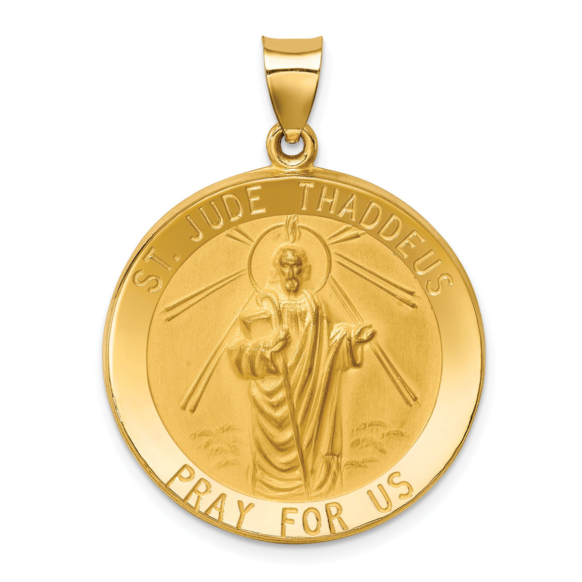 14k Polished and Satin St Jude Thaddeus Medal Hollow Pendant-XR1348