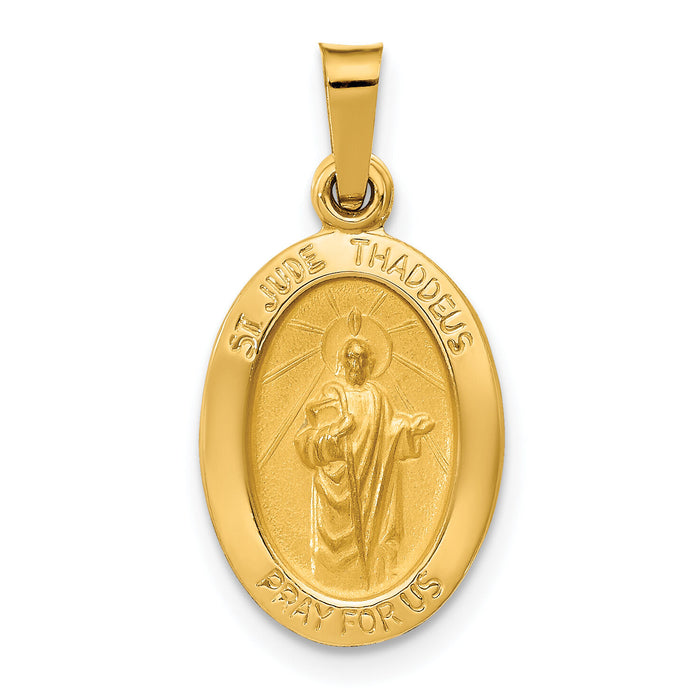 14k Polished and Satin St Jude Thaddeus Medal Hollow Pendant-XR1349