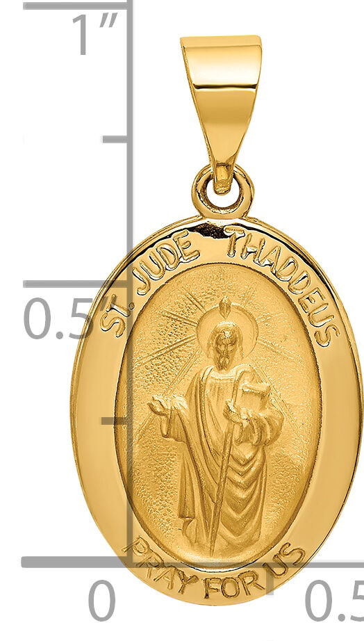 14k Polished and Satin St Jude Thaddeus Medal Hollow Pendant-XR1350
