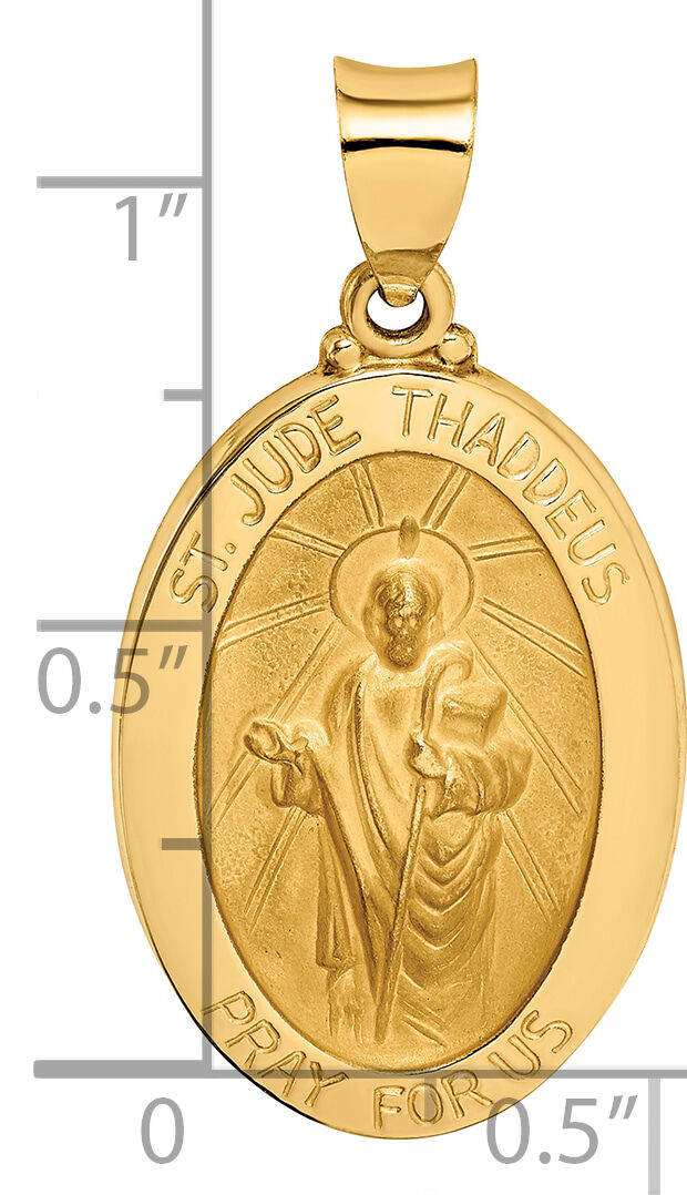 14k Polished and Satin St Jude Thaddeus Medal Hollow Pendant-XR1351