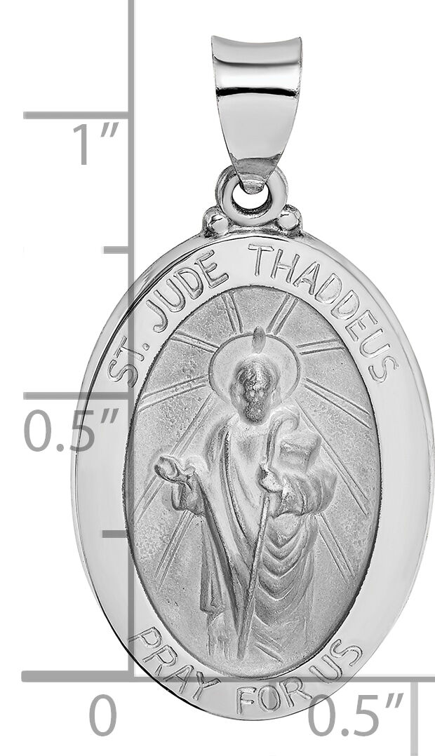 14K White Gold Polish/Satin St Jude Thaddeus Medal Hollow Pendant-XR1352